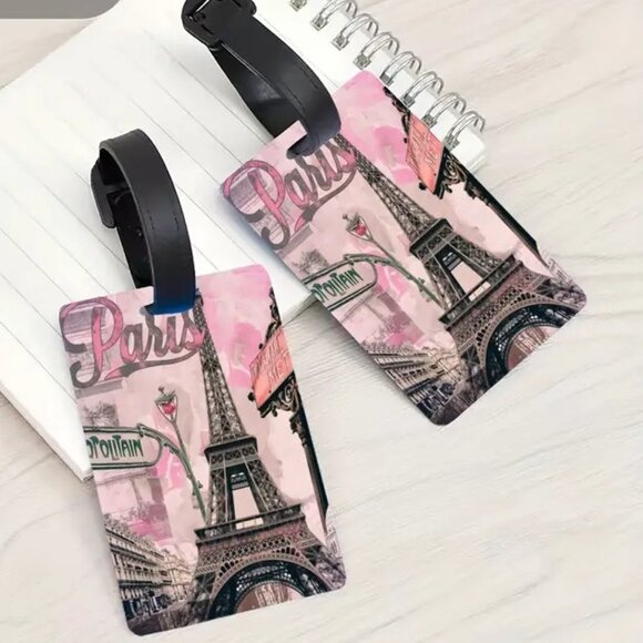 2Pcs Paris Eiffel Tower Luggage Tags Travel ID Suitcase Bag Labels PVC Durable - Picture 1 of 7